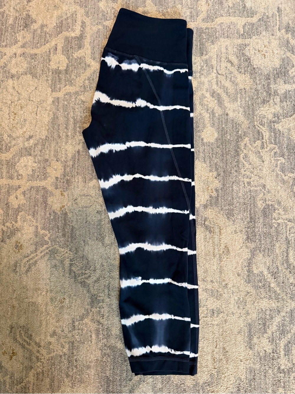 ATHLETA Navy & White Tie-Dye Stripe Leggings